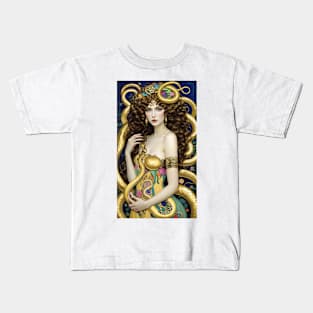 Gustav Klimt's Serpentine Embrace: Women in Snake Affection Kids T-Shirt